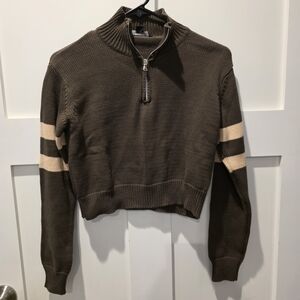 American Eagle Outfitters Brown and Cream Turtleneck Sweater